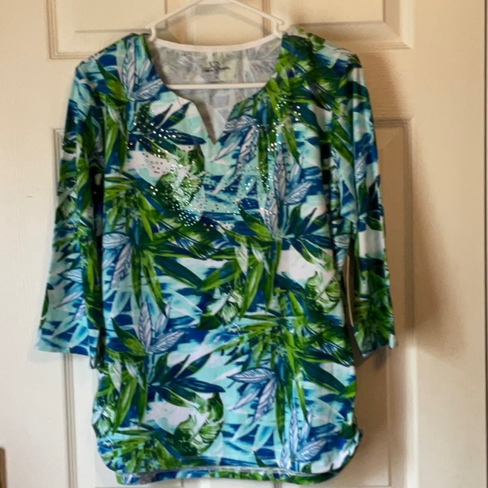 Palm Grove Women’s Floral Tropical Caribbean 3/4 Sleeves Top Size XL Petite